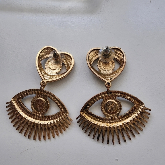 Evil Eye Gold Crystal Heat Large Earings - Picture 3 of 5